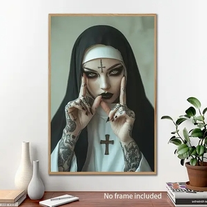 Lienzo de monja tatuado, arte de pared, pintura en lienzo de alta calidad para decoración de café en casa, regalo único - Product Image 3