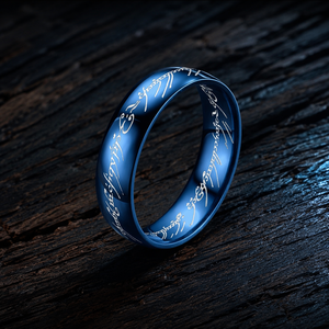 Bague gravée en écriture elfique, inspirée du <span class=keywords><strong>Seigneur</strong></span> <span class=keywords><strong>des</strong></span> <span class=keywords><strong>Anneaux</strong></span>, or, argent, bleu, noir, bijoux fantastiques, cadeau - Product Image 3