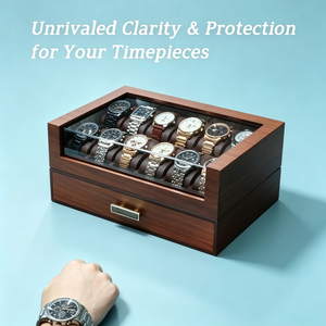 Boîte à montres haut <span class=keywords><strong>de</strong></span> gamme pour hommes, boîte à montres en bois à 12 emplacements avec tiroir |   Boîte <span class=keywords><strong>de</strong></span> présentation pour montres avec couvercle, support à montres à 2 niveaux - Product Image 3