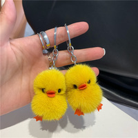 Pendentif de sac et porte-clés en peluche canard mignon avec pompon en fourrure de lapin, doux et adorable, ornements pour sac à dos et porte-clés