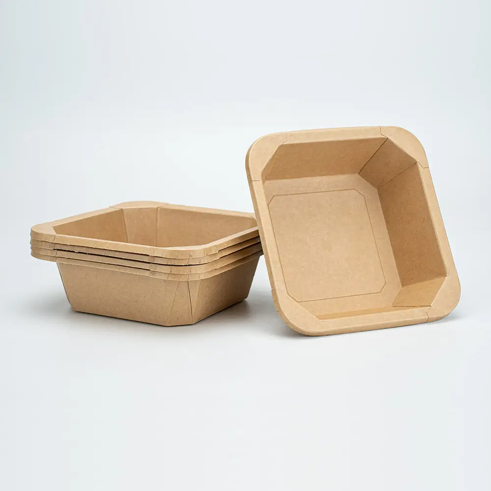 ChuangSheng en Stock nouveau Design 650ml salade Rectangle à emporter jetable papier Kraft bol octogonal avec couvercle