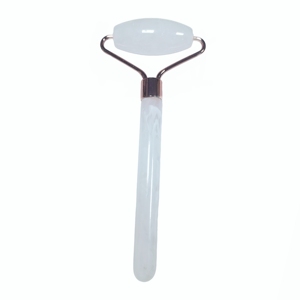 Rouleau facial en jade blanc naturel à tête unique avec manche en résine allongé, masseur facial, vente en gros - Product Image 1