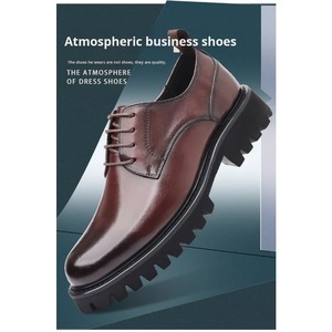 First Layer Cowhide Business Casual Korean <b>Style</b> Round <b>Head</b> Lace-up Genuine Leather Shock Absorption Office Career Men's Loafers - Product Image 6