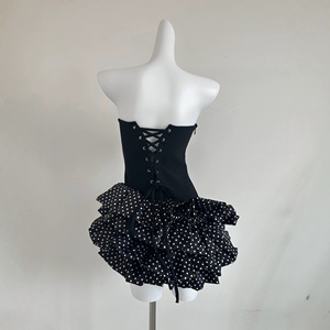 SB3925 Nuovo Arrivo <span class=keywords><strong>Abito</strong></span> <span class=keywords><strong>Mini</strong></span> Estivo Senza Spalline a <span class=keywords><strong>Pois</strong></span> con Coda di Pesce da Donna, Vestito Aderente Modellante con Gonna a Doppio Strato a Palloncino - Product Image 5
