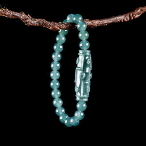 Pulsera de Jadeíta Natural Azul Agua con Nueve Ojos y Cuentas Celestes, Diseño Original, Joyería para Mujer, Estilo Chino SL63 - Product Image 2