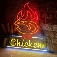 Letrero de Neón "Hot Chicken" de Neonawall, Luz Decorativa LED para Pared, para Restaurantes de Comida Rápida, Tiendas de Pollo Frito y Cocinas