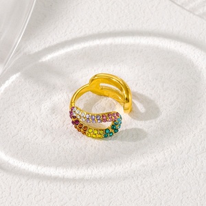 Mát bán buôn thời trang thép không gỉ <span class=keywords><strong>Titanium</strong></span> Cubic Zirconia Cubic Zirconia mở 18K Nhẫn vàng - Product Image 5