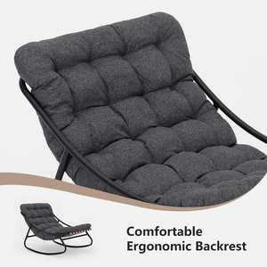 كرسي معدني من AJUNION للاسترخاء في الهواء الطلق مريح كرسي حديقة بمسند ظهر مريح مع وسادة ناعمة رمادية - Product Image 6