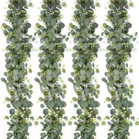 Vente en gros de guirlande de décoration de table de mariage suspendue artificielle de 1.8m, haleine de bébé, feuilles d'eucalyptus, vignes