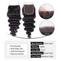 Extensions de cheveux humains Remy à ondulations profondes, 3 paquets avec closure, 100% cheveux vierges brésiliens, double trame machine, naturel