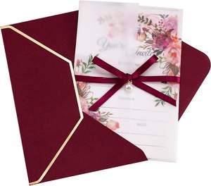 Tarjetas de boda personalizadas de color burdeos, sobres de invitación de lujo para fiesta nupcial, <span class=keywords><strong>hojas</strong></span> interiores de relleno - Product Image 1