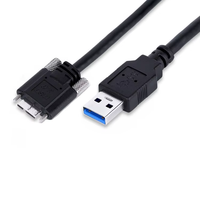 Câble USB 3.0 Type A mâle vers Micro B mâle avec vis de verrouillage, câble de données industriel en PVC pour imprimante, appareil photo, 0,3 m