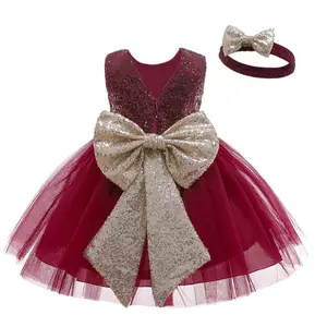 Heiß-Selling Produkte Kleinkind Prinzessin Blumen kleid Mädchen Kleider 3 Monate Tauf Baby mit Stirnband BBCD-002