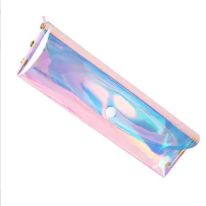 Wholesale Women Transparent Clear Pvc Pencil Case Laser Hologram Pencil Pouch Holographic Plastic Pencil Case For Girls