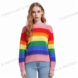 2023 ODM Stylish Sweater Rainbow Print 100% Acrylic Women Knitwear Sweaters