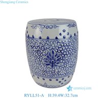 RYLL51-A Tabouret Tambour en Porcelaine Bleue et Blanche, Motif Lotus Entrelacé, Siège Frais de Jardin Chinois Antique