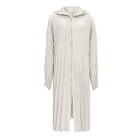 Manteau long et ample pour homme, col en V, respirant, esthétique minimaliste, texture plissée 3D, 100% polyester, fermeture éclair