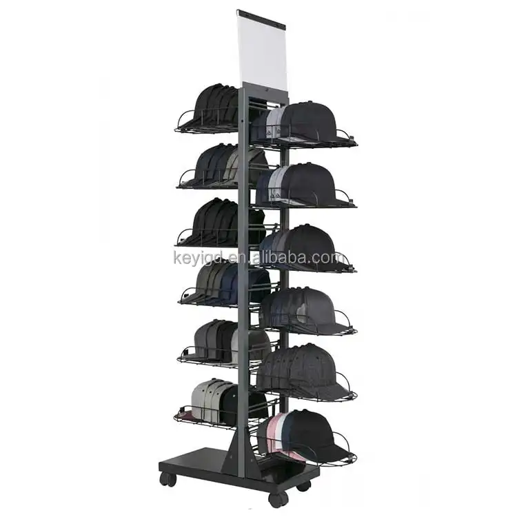 Custom Retail Winkel Metalen Draad Plank Cap Rack Vloerstaande Hoed Display Stand