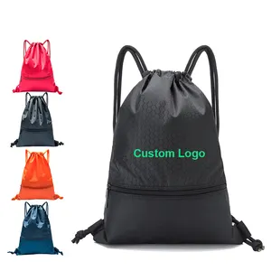 Custom logo promotional gift sublimation printed nylon polyester drawstring backpack bag with zipper