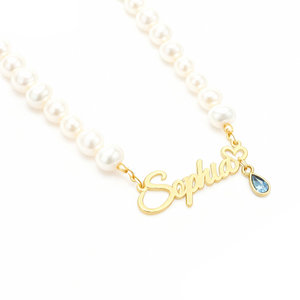 สร้อยคอชื่อไข่มุกส่วนตัว สแตนเลสสตีล จี้ตัวอักษรแบบกำหนดเอง <span class=keywords><strong>พ</strong></span>ร้อมคริสตัลสีน้ำเงินห้อยระย้า สร้อยคอสง่างามสำหรับ<span class=keywords><strong>ผู้หญิง</strong></span> - Product Image 2