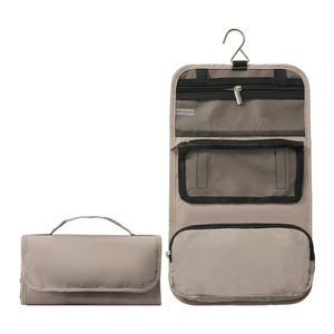 Travel Toiletry <b>Bag</b> <b>Large</b> Capacity Foldable Hangable With Hook For Trip <b>Storage</b> Polyester Rectangle Khaki Black - Product Image 3