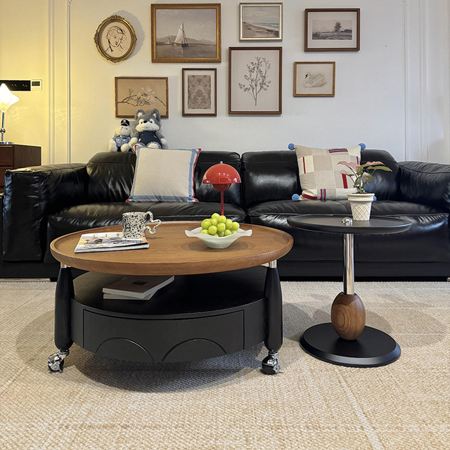 Italian Minimalist Solid Wood Light Luxury High-end Coffee Table with Rotating Mobile Storage for Small Apartment Living Room