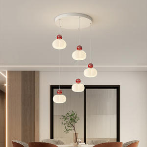 モダンクリームパンプキンシングル & スリーヘッドサスペンションワイヤーペンダントライトシンプルバー & レストランデザイン小さな寝室シャンデリア - Product Image 5