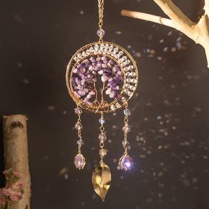<span class=keywords><strong>Carillon</strong></span> à vent et attrape-rêves en cristal d'améthyste de style Art Déco, arbre de vie naturel, décoration murale en pierres précieuses, décoration extérieure - Product Image 5