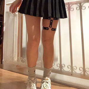 Jarretière élastique en cuir Pu pour femme, jarretière Leglet Lingerie Ceinture Punk Heart Rivet Spike Thigh Goth Harajuku Harness Stocking Garter - Product Image 5