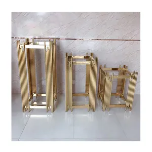 Luxury Golden New Design Square Tube Cake Table Gold Stainless Steel Aisle Stands Set For Wedding Decoration