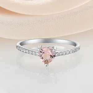2024 Valentine 'Day Jewelry Heart Cut 925 Sterling Silver Heart Shape Main Stone Ring With Pink Cubic Zircon For Women Girl