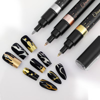 Stylo à effet miroir pour ongles en 3 couleurs, sans poudre, marqueur métallique chromé, stylo de dessin imperméable pour bricolage