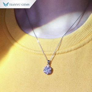 Tianyu Gems Bijoux Plaqué Or 18K Couleur Blanche Rond Moissanite Pendentif 925 Sliver Halo Collier - Product Image 6