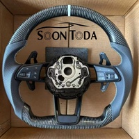 Setir Kemudi D-Shape Flat Bottom Berbahan Kulit Hitam Serat Karbon untuk Audi RS6 C7 A4 RS3 8Y A3 S3 2021 B8.5 A5 S4 S7 A6 Q2 Q5 Q7