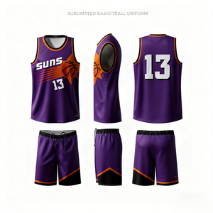 Jugend-Basketball-Uniformen Lila - Individuell Bedrucktes Sublimiertes Schnelltrocknendes Team-Trikot-Shorts-Set für Sommer Atmungsaktiv 100% Polyester - Product Image 1