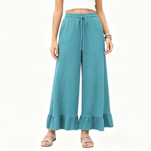 <span class=keywords><strong>Pantaloni</strong></span> Palazzo da <span class=keywords><strong>Donna</strong></span> a Vita Elastica <span class=keywords><strong>con</strong></span> Orlo a Balze, Gamba Larga, Casual, <span class=keywords><strong>con</strong></span> Tasche, Cropped, Sehe Fashion - Product Image 3