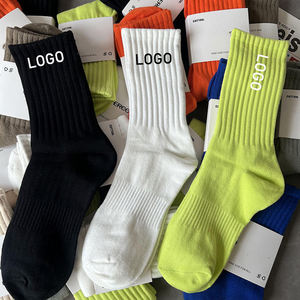Men's Crew <b>Socks</b> Cotton Breathable Logo Print Daily Wear Summer Knitted <b>Socks</b> <b>Black</b> White Neon Green - Product Image 1