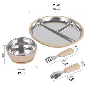 Ensemble de couverts pour enfants en silicone de qualité alimentaire et acier inoxydable 304, avec bavoir, cuillère, fourchette, bol et <span class=keywords><strong>assiette</strong></span> à ventouse pour bébé - Product Image 6