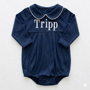 Body per Neonati in Cotone 95% con Colletto Peter Pan Blu e Bianco, Personalizzabile con Nome e Logo, Manica Lunga - Product Image 3