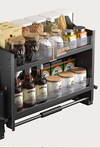 GQK <b>Kitchen</b> Adjustable Hanging Cabinet <b>Pull</b>-<b>Out</b> Drawer Storage <b>Basket</b> Lifting Mechanism <b>Pull</b>-Down Type Aluminum Black Modern - Product Image 2