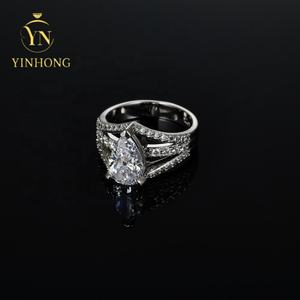 Yeni tasarım armut kesim moissanit 925 ayar gümüş düğün seti kadınlar için tektaş söz nişan yüzüğü - Product Image 2