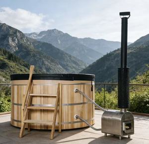 Bain à remous extérieur chauffé au bois en cèdre rouge écologique avec couvercle - Product Image 3