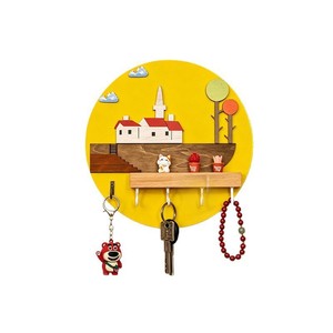 Creative <b>Wall</b> Mounted <b>Key</b> <b>Holder</b> Round Solid Wood Entryway Storage Multifunction Hook Organizer - Product Image 3