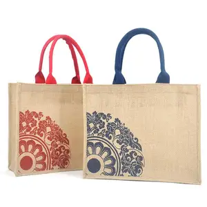 Fashion digital printing Handmade Juco Tote Bag with Handle Reusable Jute & Cotton Blend JuCo Tote Bags