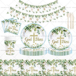 DAMAI God Bless Plates Baptism <b>Tableware</b> First Holy Communion <b>Disposable</b> Paper Dinnerware for Christening Baby Shower Supplies - Product Image 2