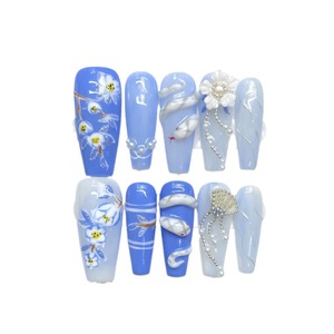 Design #1086 <span class=keywords><strong>Ongles</strong></span> faits à la main Style <span class=keywords><strong>chinois</strong></span> Camélia sculpté et peint à la main <span class=keywords><strong>Faux</strong></span> <span class=keywords><strong>ongles</strong></span> serpent blanc en trois dimensions - Product Image 1
