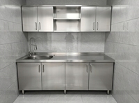 Armoire de cuisine en acier inoxydable SUS304 de qualité alimentaire, ignifuge classe A, sans formaldéhyde, conception modulaire pour projets hôteliers et d'appartements