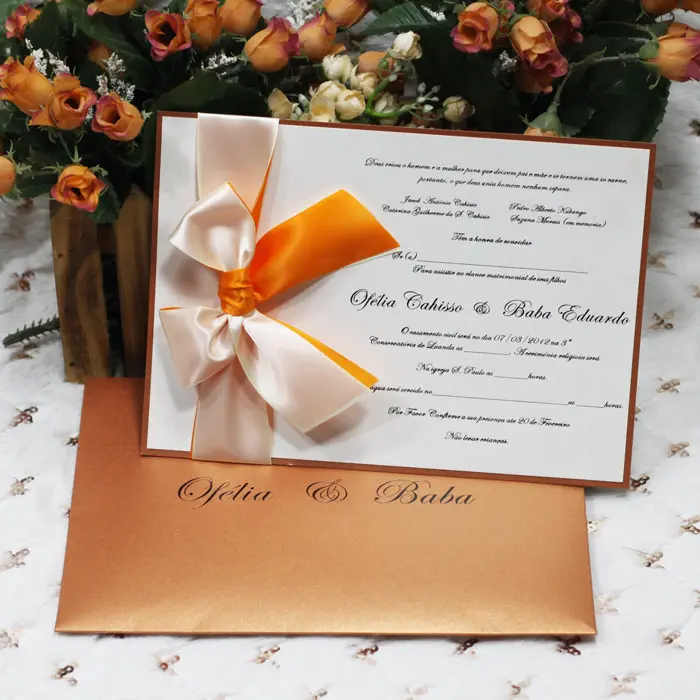 New High Quality Customized Design handmade Wedding Invitation Cards with Silk Bowknot birthday invitation cards