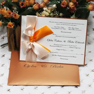 New High Quality Customized Design handmade Wedding Invitation Cards with Silk Bowknot birthday invitation cards