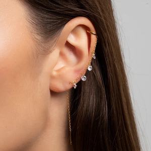 Pendientes de Plata de Ley 925 con Cadena Larga y Aro para la Oreja, se Ajustan Perfectamente a la Oreja con Brillantes Circonitas Colgantes - Product Image 1